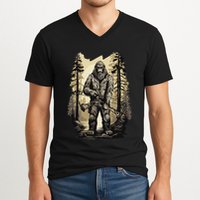 Bow Hunting Bigfoot Funny Bow Hunting Sasquatch Hunting V-Neck T-Shirt