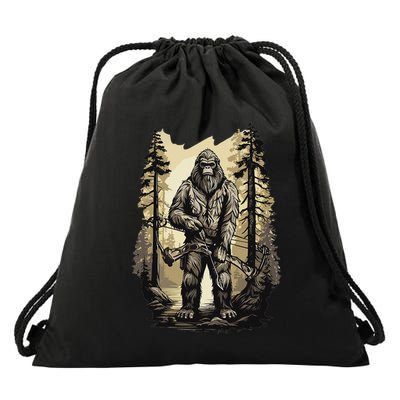 Bow Hunting Bigfoot Funny Bow Hunting Sasquatch Hunting Drawstring Bag