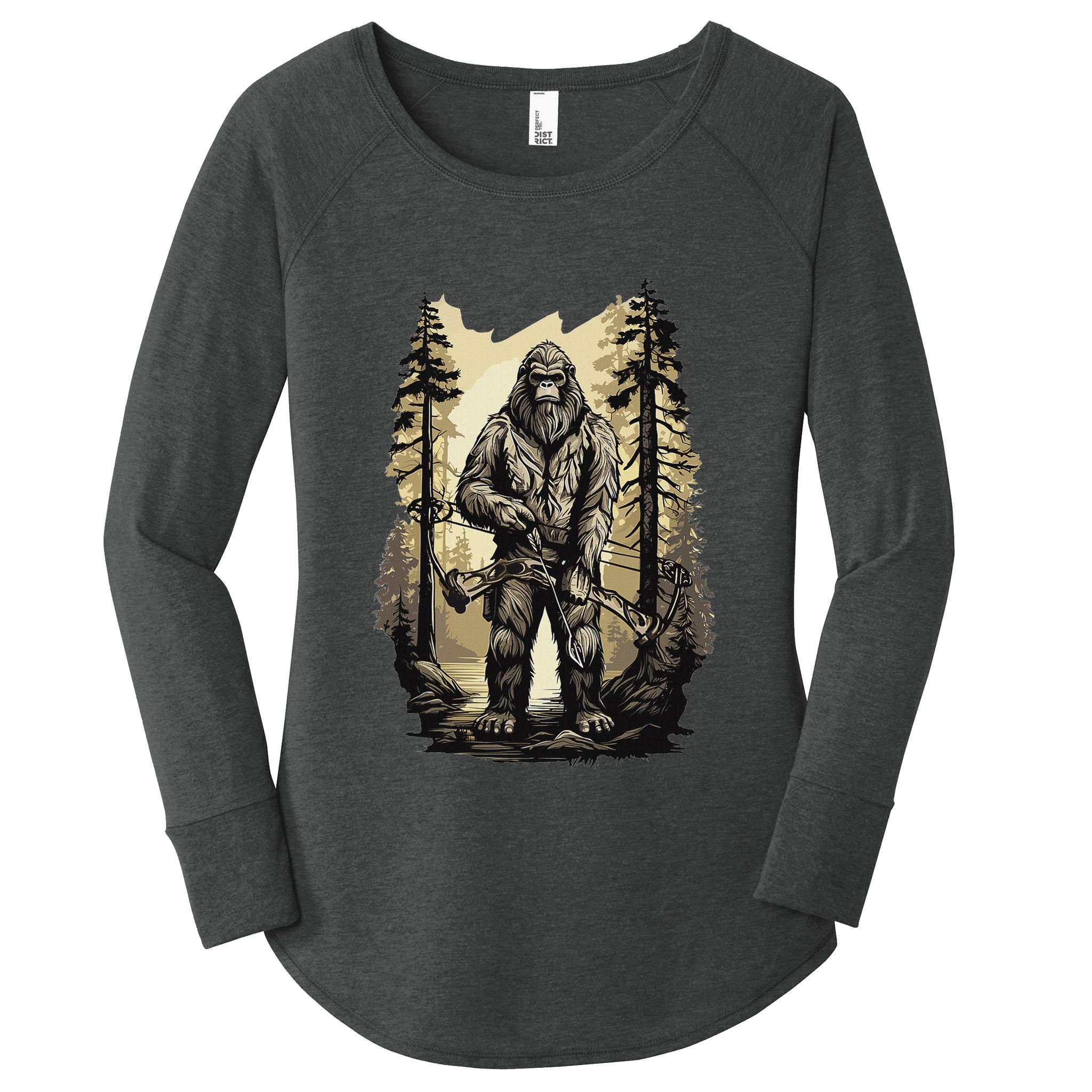 Bow Hunting Bigfoot Funny Bow Hunting Sasquatch Hunting Women's Perfect Tri Tunic Long Sleeve Shirt