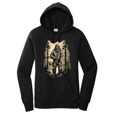 Bow Hunting Bigfoot Funny Bow Hunting Sasquatch Hunting Women's Pullover Hoodie