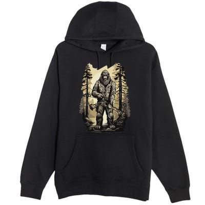 Bow Hunting Bigfoot Funny Bow Hunting Sasquatch Hunting Premium Pullover Hoodie
