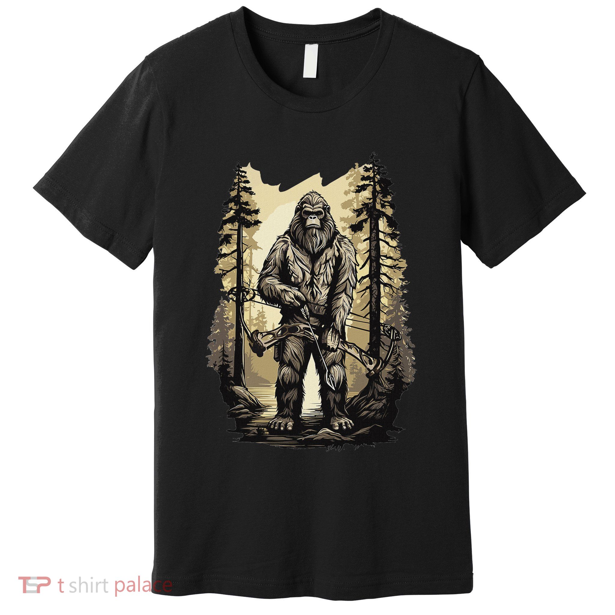 Bow Hunting Bigfoot Funny Bow Hunting Sasquatch Hunting Premium T-Shirt