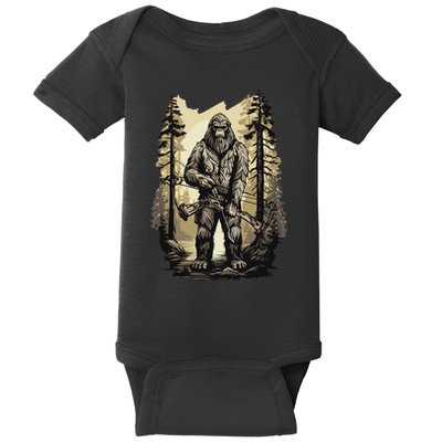 Bow Hunting Bigfoot Funny Bow Hunting Sasquatch Hunting Baby Bodysuit