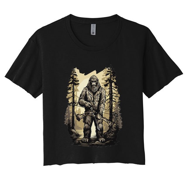 Bow Hunting Bigfoot Funny Bow Hunting Sasquatch Hunting Crop Top