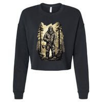 Bow Hunting Bigfoot Funny Bow Hunting Sasquatch Hunting Cropped Pullover Crew