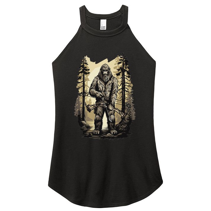 Bow Hunting Bigfoot Funny Bow Hunting Sasquatch Hunting Women's Perfect Tri Rocker Tank