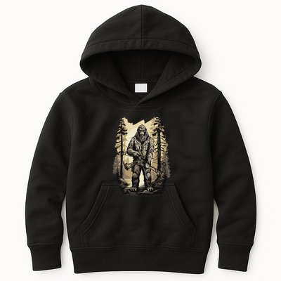 Bow Hunting Bigfoot Funny Bow Hunting Sasquatch Hunting Kids Hoodie