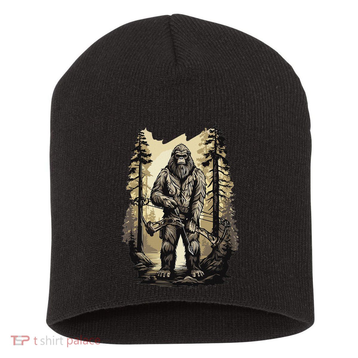 Bow Hunting Bigfoot Funny Bow Hunting Sasquatch Hunting Short Acrylic Beanie