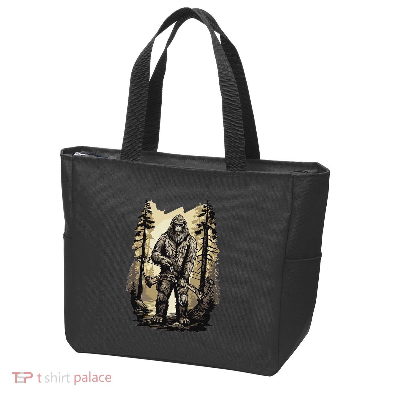 Bow Hunting Bigfoot Funny Bow Hunting Sasquatch Hunting Zip Tote Bag