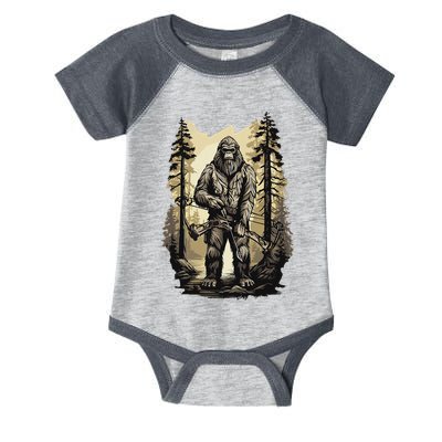 Bow Hunting Bigfoot Funny Bow Hunting Sasquatch Hunting Infant Baby Jersey Bodysuit