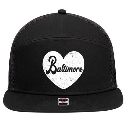 Baltimore Heart Baseball Sports Fan 7 Panel Mesh Trucker Snapback Hat