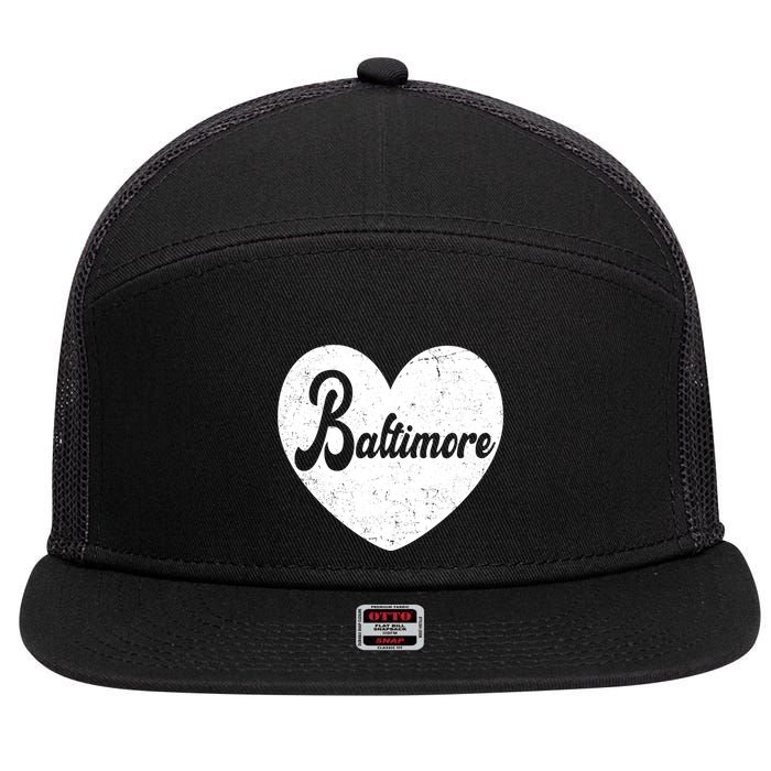 Baltimore Heart Baseball Sports Fan 7 Panel Mesh Trucker Snapback Hat