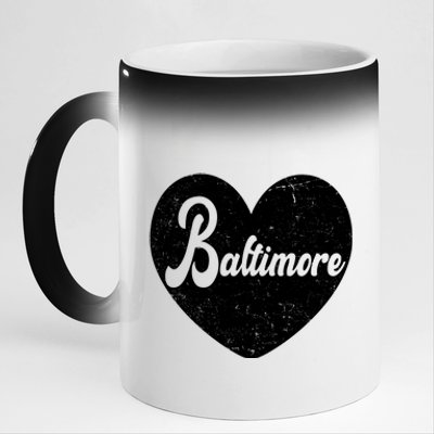 Baltimore Heart Baseball Sports Fan 11oz Black Color Changing Mug