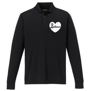 Baltimore Heart Baseball Sports Fan Performance Long Sleeve Polo