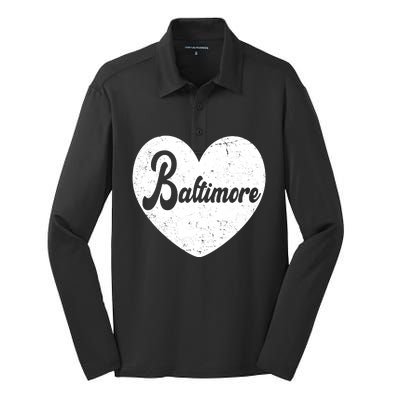 Baltimore Heart Baseball Sports Fan Silk Touch Performance Long Sleeve Polo