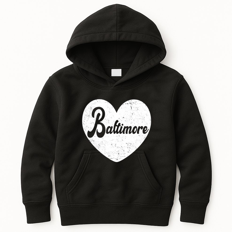 Baltimore Heart Baseball Sports Fan Kids Hoodie