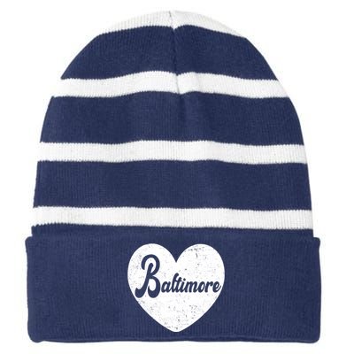 Baltimore Heart Baseball Sports Fan Striped Beanie with Solid Band