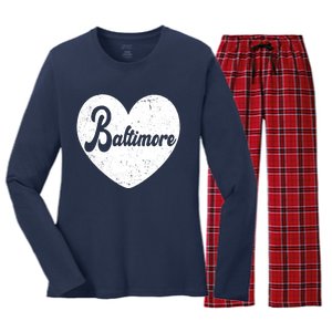 Baltimore Heart Baseball Sports Fan Women's Long Sleeve Flannel Pajama Set 