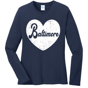 Baltimore Heart Baseball Sports Fan Ladies Long Sleeve Shirt