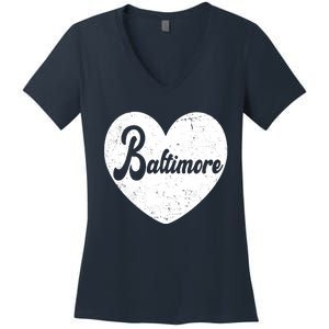 Baltimore Heart Baseball Sports Fan Women's V-Neck T-Shirt