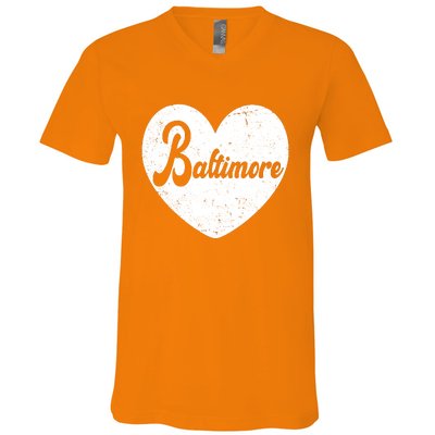 Baltimore Heart Baseball Sports Fan V-Neck T-Shirt