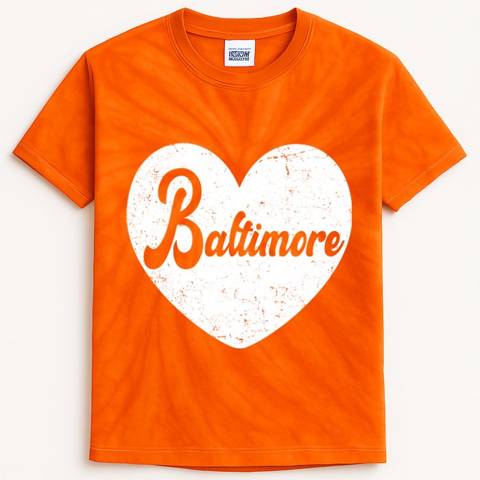 Baltimore Heart Baseball Sports Fan Kids Tie-Dye T-Shirt