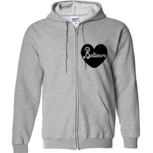 Baltimore Heart Baseball Sports Fan Full Zip Hoodie