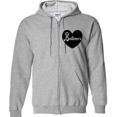 Baltimore Heart Baseball Sports Fan Full Zip Hoodie