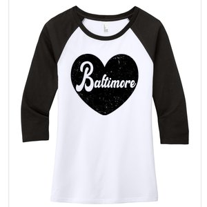 Baltimore Heart Baseball Sports Fan Women's Tri-Blend 3/4-Sleeve Raglan Shirt