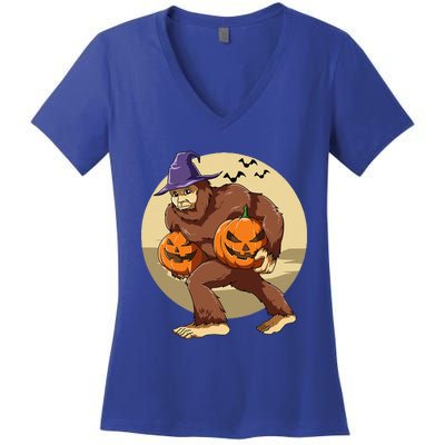 Bigfoot Halloween Bigfoot Lover Pumpkin Bigfoot Halloween Women's V-Neck T-Shirt