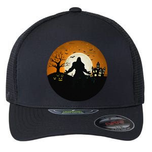 Bigfoot Halloween Bigfoot Night Stroll Bigfoot In Graveyard Flexfit Unipanel Trucker Cap