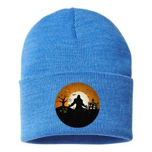 Bigfoot Halloween Bigfoot Night Stroll Bigfoot In Graveyard Sustainable Knit Beanie