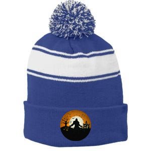 Bigfoot Halloween Bigfoot Night Stroll Bigfoot In Graveyard Stripe Pom Pom Beanie