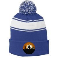 Bigfoot Halloween Bigfoot Night Stroll Bigfoot In Graveyard Stripe Pom Pom Beanie