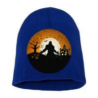 Bigfoot Halloween Bigfoot Night Stroll Bigfoot In Graveyard Short Acrylic Beanie