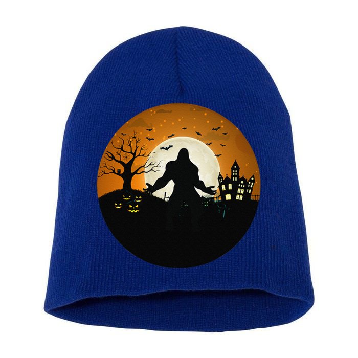 Bigfoot Halloween Bigfoot Night Stroll Bigfoot In Graveyard Short Acrylic Beanie