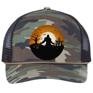 Bigfoot Halloween Bigfoot Night Stroll Bigfoot In Graveyard Retro Rope Trucker Hat Cap