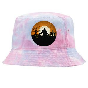 Bigfoot Halloween Bigfoot Night Stroll Bigfoot In Graveyard Tie-Dyed Bucket Hat