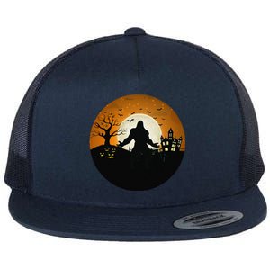 Bigfoot Halloween Bigfoot Night Stroll Bigfoot In Graveyard Flat Bill Trucker Hat