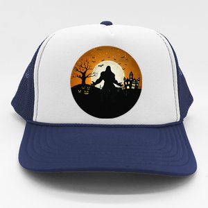 Bigfoot Halloween Bigfoot Night Stroll Bigfoot In Graveyard Trucker Hat