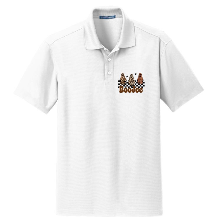 BooJee Halloween Bougie Ghost Funny Dry Zone Grid Polo