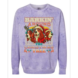 Basset Hound Barkin Around The Christmas Tree Dog Santa Colorblast Crewneck Sweatshirt