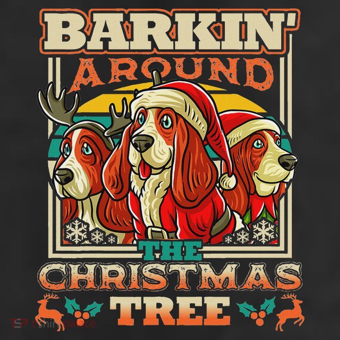 Basset Hound Barkin Around The Christmas Tree Dog Santa 7 Panel Mesh Trucker Snapback Hat