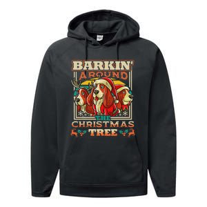 Basset Hound Barkin Around The Christmas Tree Dog Santa Performance Fleece Hoodie