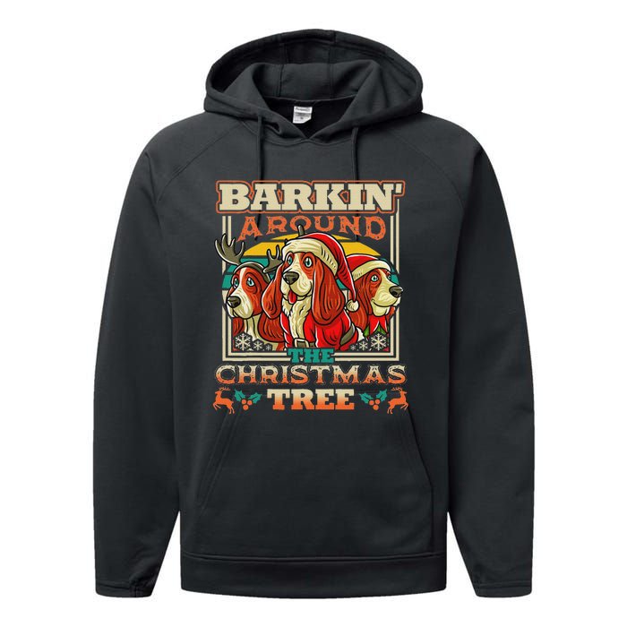 Basset Hound Barkin Around The Christmas Tree Dog Santa Performance Fleece Hoodie