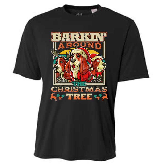 Basset Hound Barkin Around The Christmas Tree Dog Santa Cooling Performance Crew T-Shirt