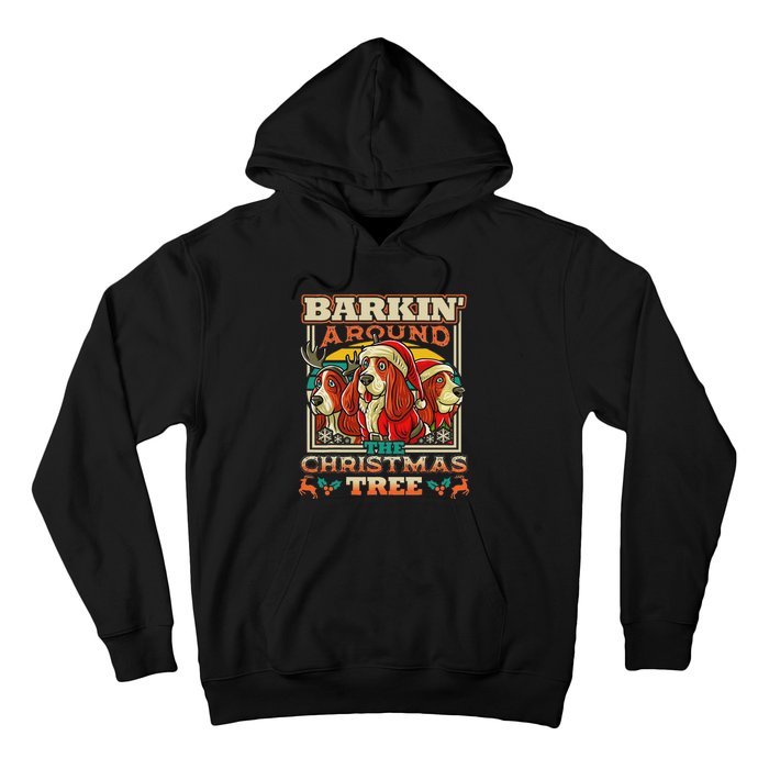 Basset Hound Barkin Around The Christmas Tree Dog Santa Hoodie