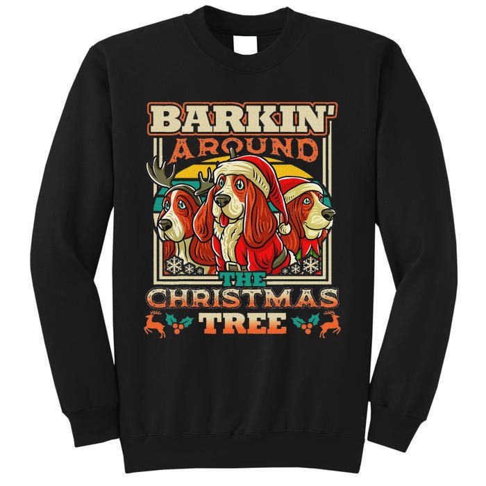 Basset Hound Barkin Around The Christmas Tree Dog Santa Sweatshirt