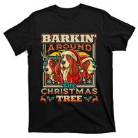 Basset Hound Barkin Around The Christmas Tree Dog Santa T-Shirt