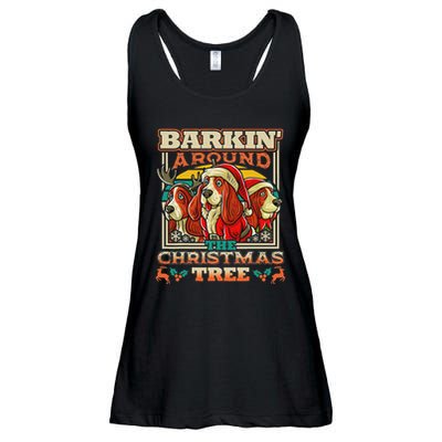 Basset Hound Barkin Around The Christmas Tree Dog Santa Ladies Essential Flowy Tank